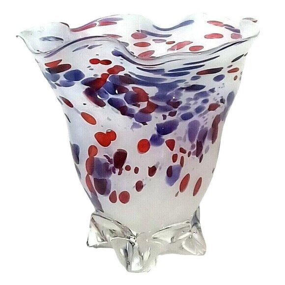 Mid Century Studio Art Glass Murano Purple Pink Confetti Flower Petal Vase - Picture 11 of 14